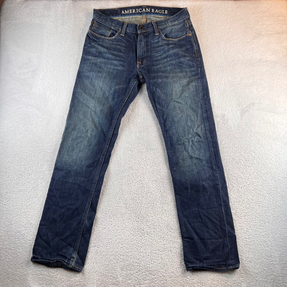 American Eagle Slim Straight Mens Jeans 30x32 Dark Wash Denim 100% Cotton 2944